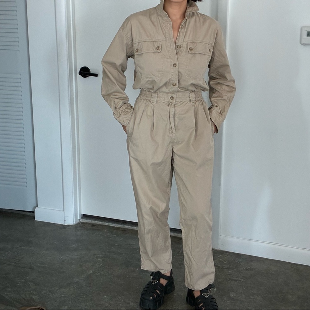 Women's Tan Jumpsuit classic safari one piece khaki S banana republic helsa S